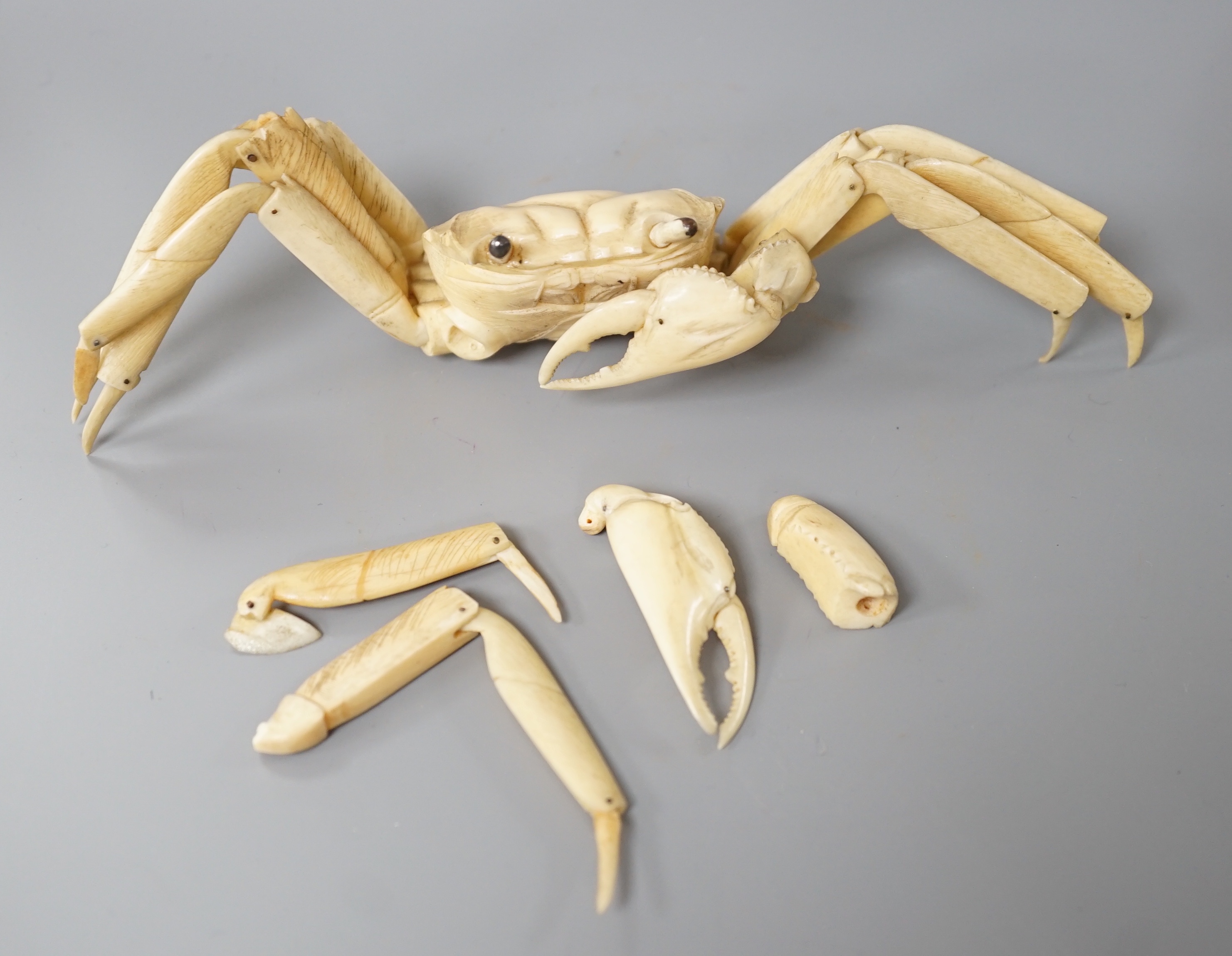 An early 20th century Japanese ivory articulated model of a crab, parts detached
